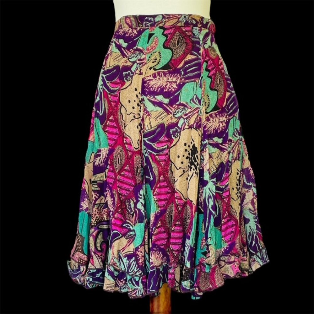 Coldwater Creek Semi Sheer Lined Skirt Sz PM Ruffle Dark Floral Fairy Festival
